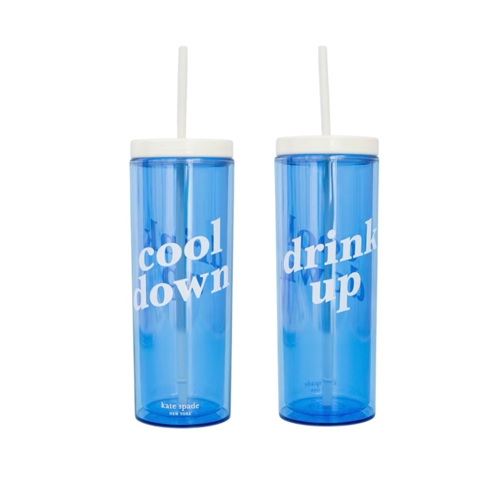Kate Spade New York Acrylic Tumbler with Lid and Straw, 24 oz Tumbler, Cool Down